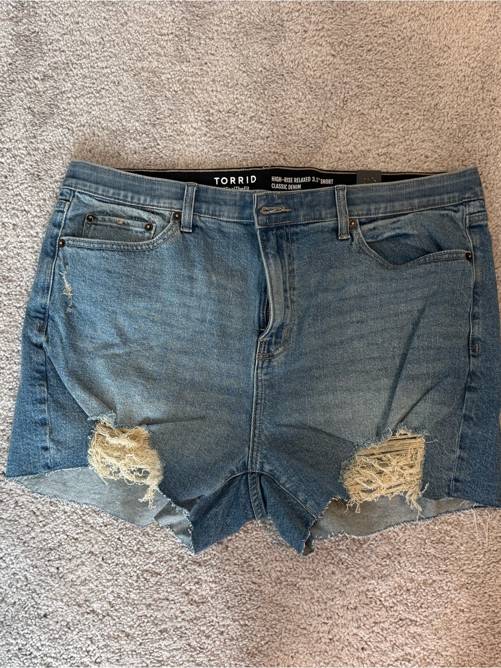 torrid medium wash Blue Distressed High-Rise Jean Shorts